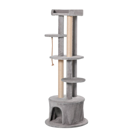 Φ55 x 150H cm Cat Tree Multi-level Kitten Tower w/ Scratching Post Condo Plush Perches Grey, PawHut,
