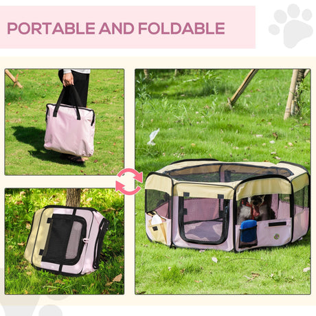 Fabric Folding Dog Pens Pet Puppy PlayPen, 37x37cm-Pink, PawHut,