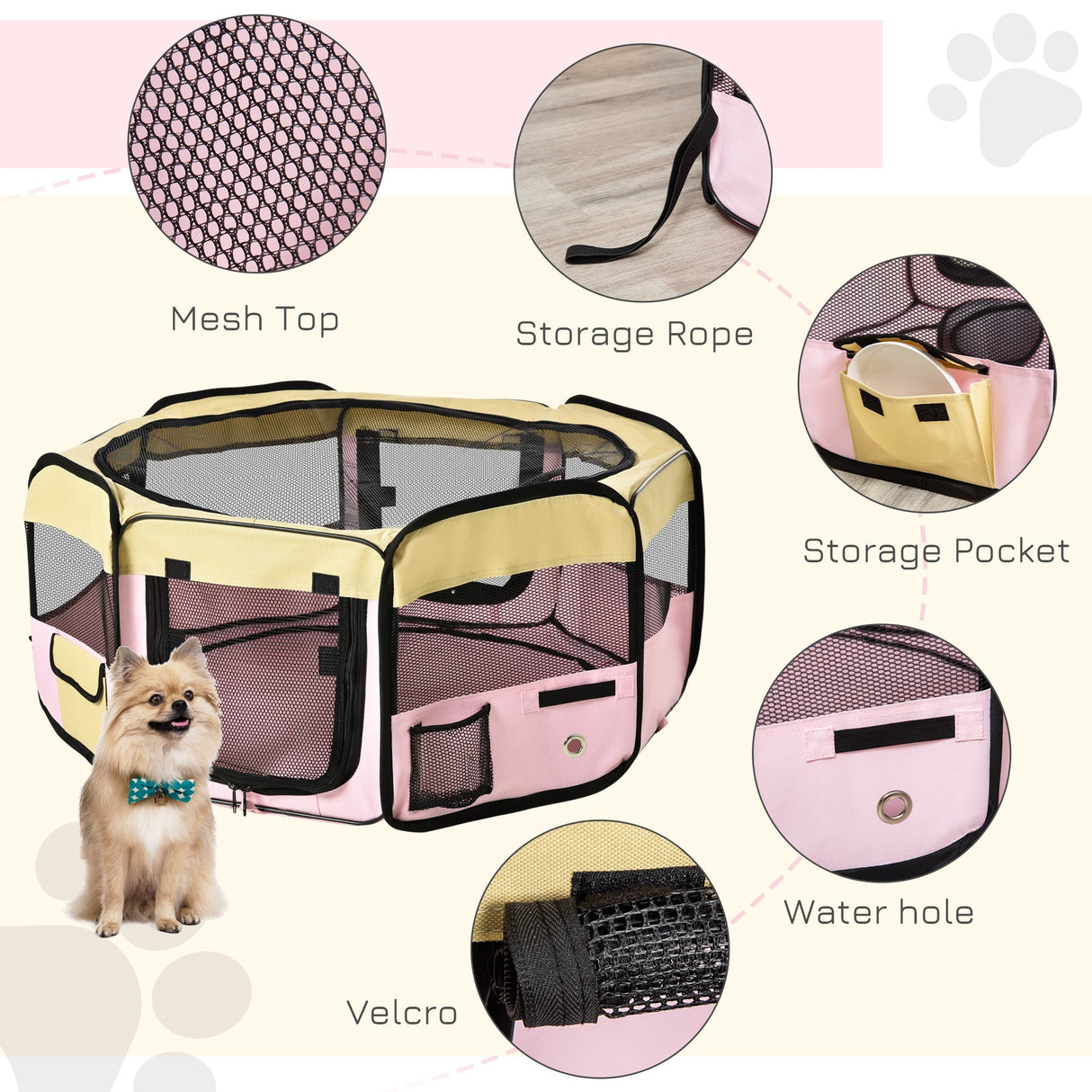 Fabric Folding Dog Pens Pet Puppy PlayPen, 37x37cm-Pink, PawHut,