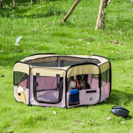 Fabric Folding Dog Pens Pet Puppy PlayPen, 37x37cm-Pink, PawHut,