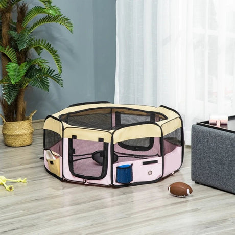 Fabric Folding Dog Pens Pet Puppy PlayPen, 37x37cm-Pink, PawHut,