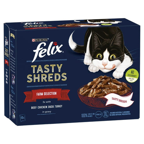 Felix Pouch Tasty Shreds Farm Selection in Gravy 4x (12x80g), Felix,