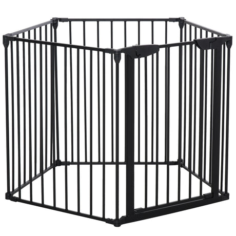 Five-Panel Pet Playpen or Safety Gate with Walk Through Door, PawHut, Black