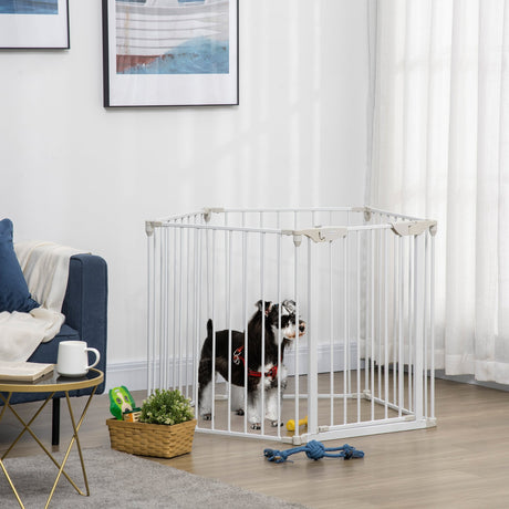 Five-Panel Pet Playpen or Safety Gate with Walk Through Door, PawHut, Black