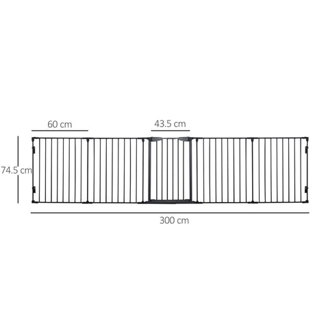 Five-Panel Pet Playpen or Safety Gate with Walk Through Door, PawHut, Black