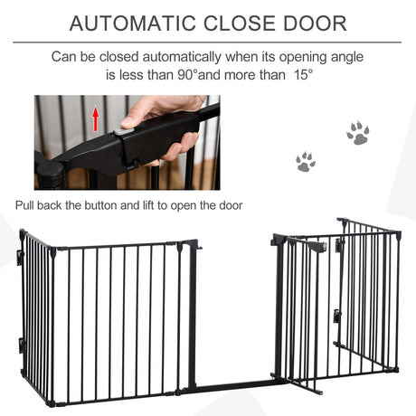 Five-Panel Pet Playpen or Safety Gate with Walk Through Door, PawHut, Black