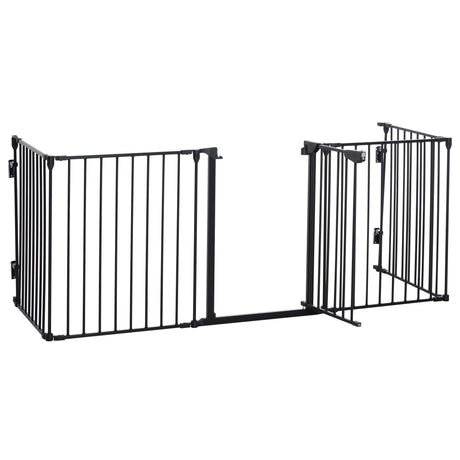 Five-Panel Pet Playpen or Safety Gate with Walk Through Door, PawHut, Black