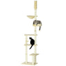 Floor to Ceiling Cat Tree, 6-Tier Play Tower Climbing Activity Center w/ Scratching Post, Hammock, Adjustable Height 230-250cm, PawHut, Beige