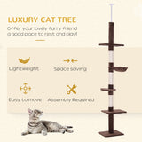 Floor to Ceiling Cat Tree for Indoor Cats 5-Tier Kitty Tower Climbing Activity Center Scratching Post Adjustable Height 230-260 cm, PawHut, Brown