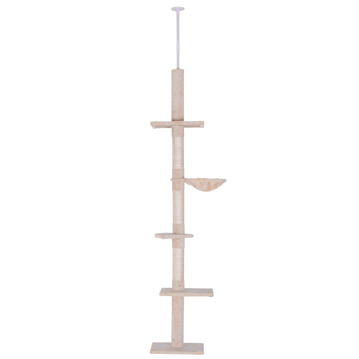 Floor to Ceiling Cat Tree for Indoor Cats 5-Tier Kitty Tower Climbing Activity Center Scratching Post Adjustable Height 230-260 cm, PawHut, Brown