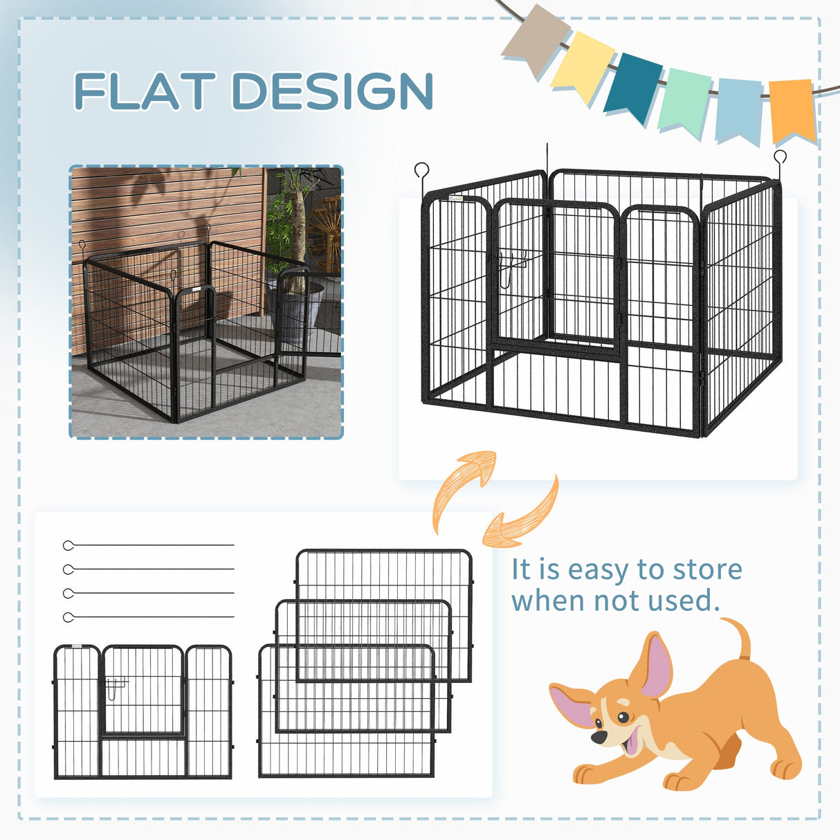 Foldable 4-Panel Heavy Duty Dog Playpen 82x82x60cm, PawHut,