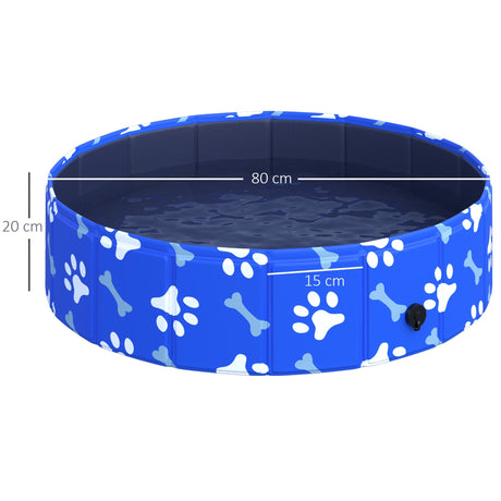 Foldable Blue Dog Paddling Pool, Collapsible Bathing Tub, PawHut, Φ80 × 20H cm