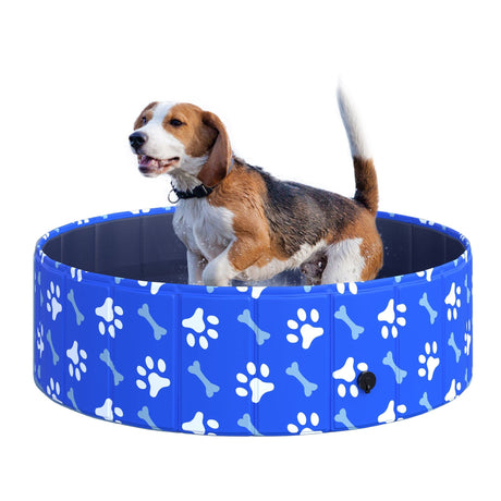 Foldable Blue Dog Paddling Pool, Collapsible Bathing Tub, PawHut, Φ80 × 20H cm