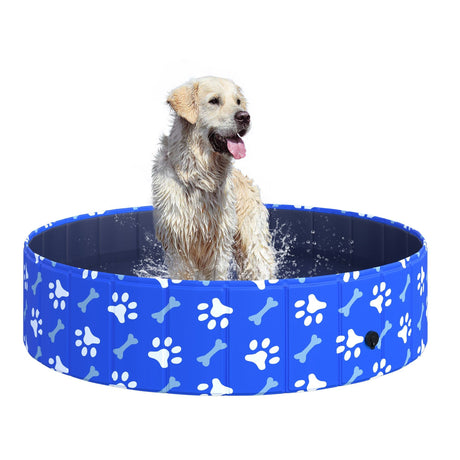 Foldable Blue Dog Paddling Pool, Collapsible Bathing Tub, PawHut, Φ80 × 20H cm