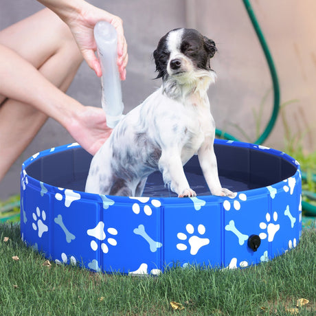 Foldable Blue Dog Paddling Pool, Collapsible Bathing Tub, PawHut, Φ80 × 20H cm