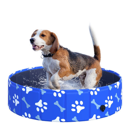 Foldable Blue Dog Paddling Pool, Collapsible Bathing Tub, PawHut, Φ80 × 20H cm