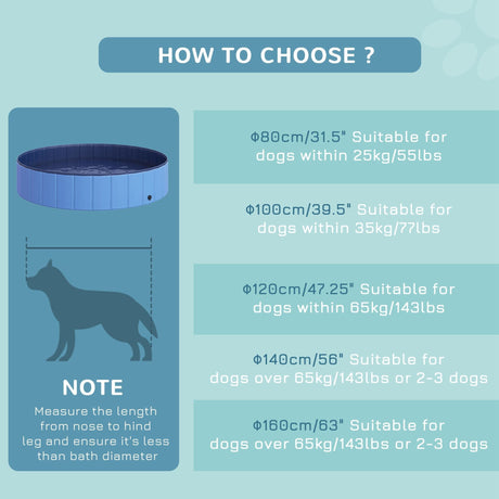 Foldable Dog Paddling Pool (Φ140 x 30H cm), PawHut, Blue