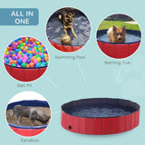 Foldable Dog Paddling Pool (Φ160 × 30H cm), PawHut, Red