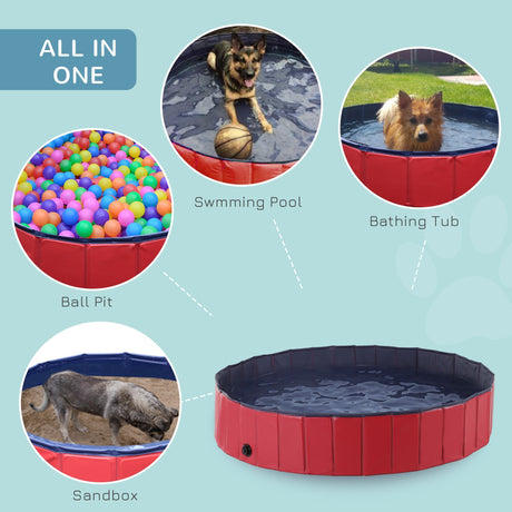 Foldable Dog Paddling Pool (Φ160 × 30H cm), PawHut, Red