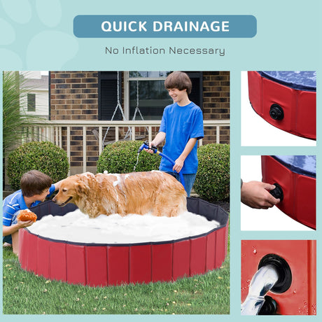 Foldable Dog Paddling Pool (Φ160 × 30H cm), PawHut, Red