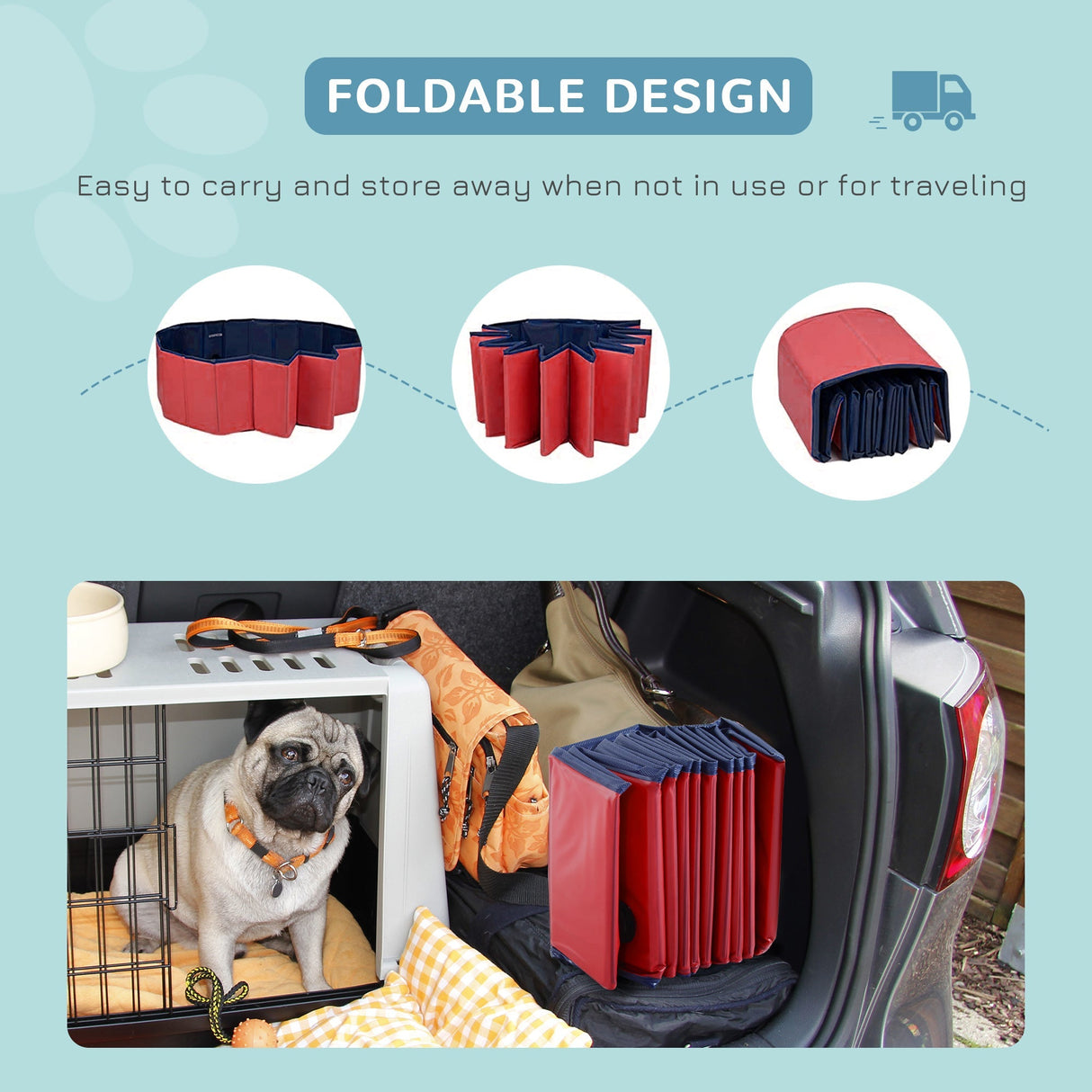 Foldable Dog Paddling Pool (Φ160 × 30H cm), PawHut, Red