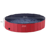 Foldable Dog Paddling Pool (Φ160 × 30H cm), PawHut, Red