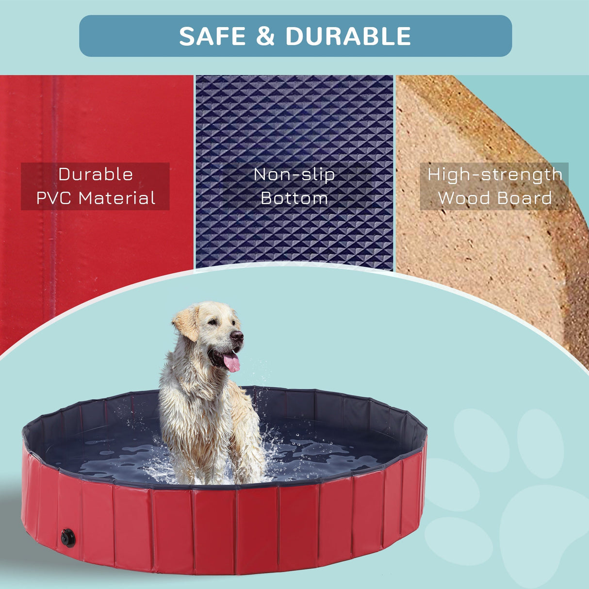 Foldable Dog Paddling Pool (Φ160 × 30H cm), PawHut, Red