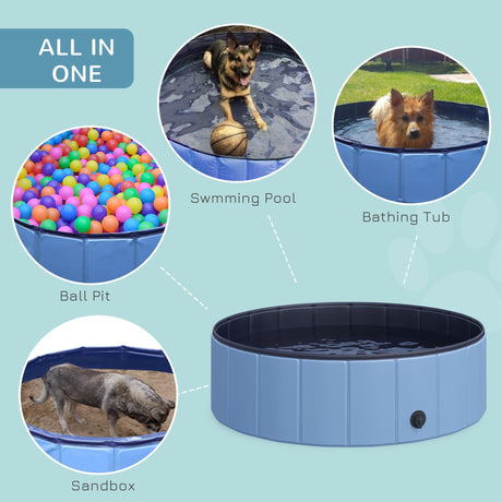 Foldable Dog Paddling Pool(Φ100 x 30H cm), PawHut, Blue