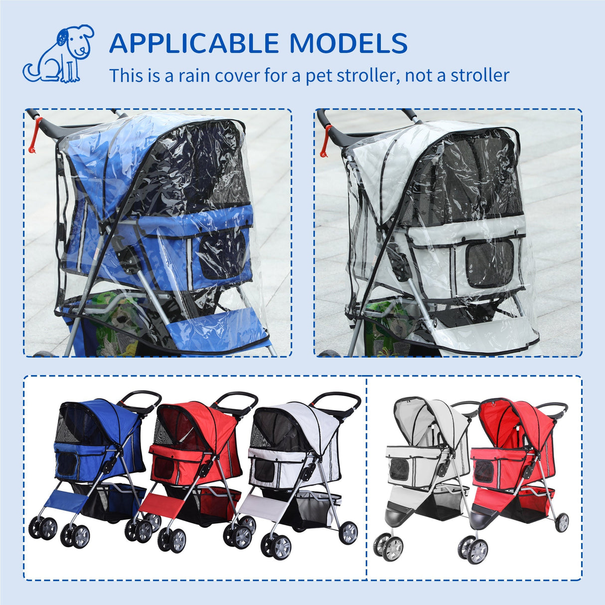 Foldable Mini Dog Stroller with Rain Cover & Cup Holder, PawHut, Blue