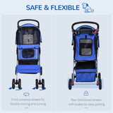 Foldable Mini Dog Stroller with Rain Cover & Cup Holder, PawHut, Blue