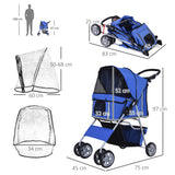 Foldable Mini Dog Stroller with Rain Cover & Cup Holder, PawHut, Blue