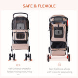 Foldable Mini Dog Stroller with Rain Cover & Cup Holder, PawHut, Brown