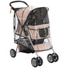 Foldable Mini Dog Stroller with Rain Cover & Cup Holder, PawHut, Brown