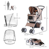 Foldable Mini Dog Stroller with Rain Cover & Cup Holder, PawHut, Brown