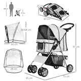 Foldable Mini Dog Stroller with Rain Cover & Cup Holder, PawHut, Light Grey