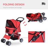 Foldable Mini Dog Stroller with Rain Cover & Cup Holder, PawHut, Red