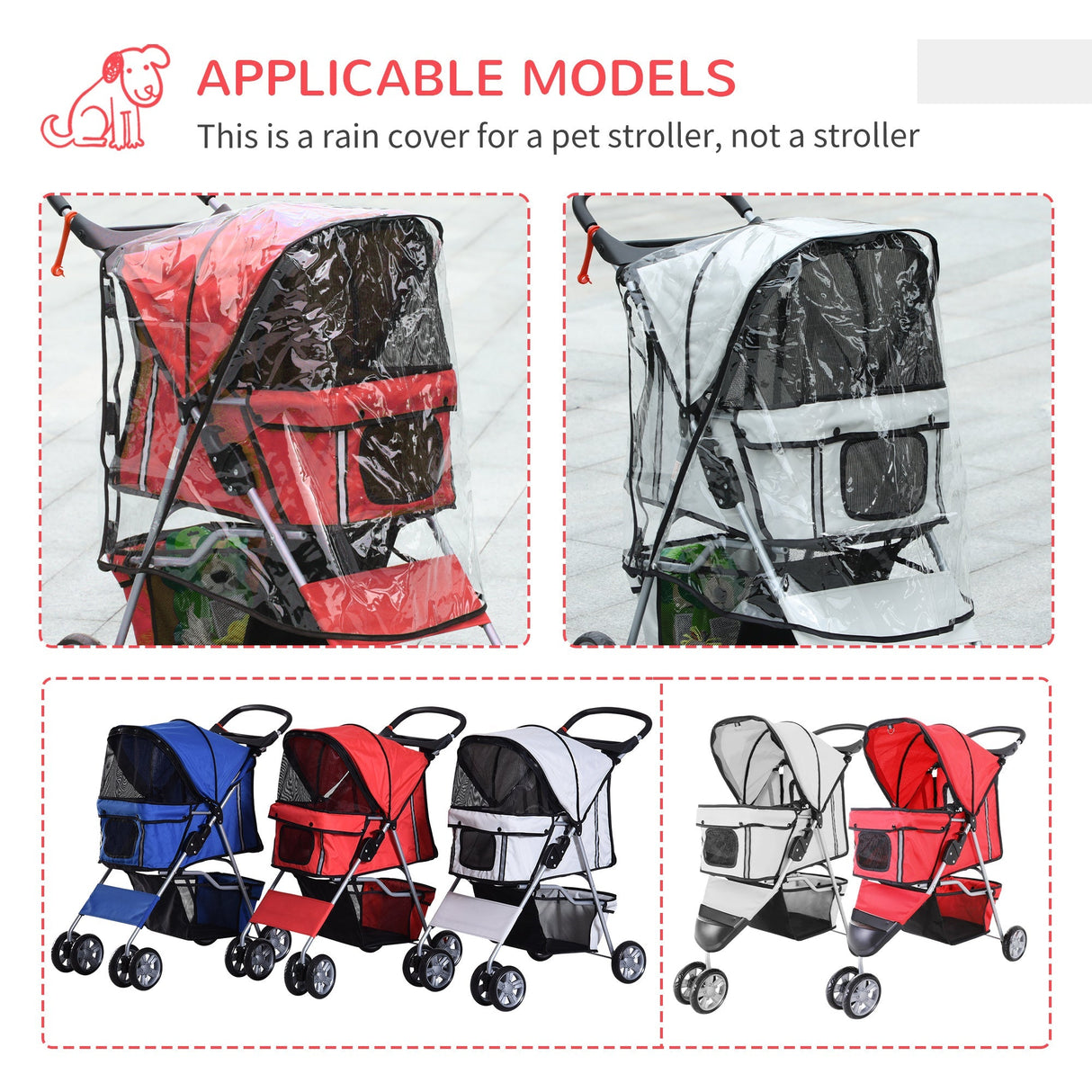 Foldable Mini Dog Stroller with Rain Cover & Cup Holder, PawHut, Red