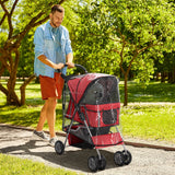 Foldable Mini Dog Stroller with Rain Cover & Cup Holder, PawHut, Red