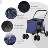 Foldable Pet Pushchair with 4 Wheels, Cushion, Safety Leashes and Storage Bags, for Small and Medium Dogs, PawHut, Dark Blue