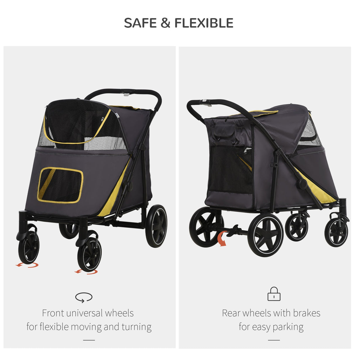 Foldable Pet Stroller for Medium/Large Dogs | Easy Storage - Grey, PawHut, Dark Grey
