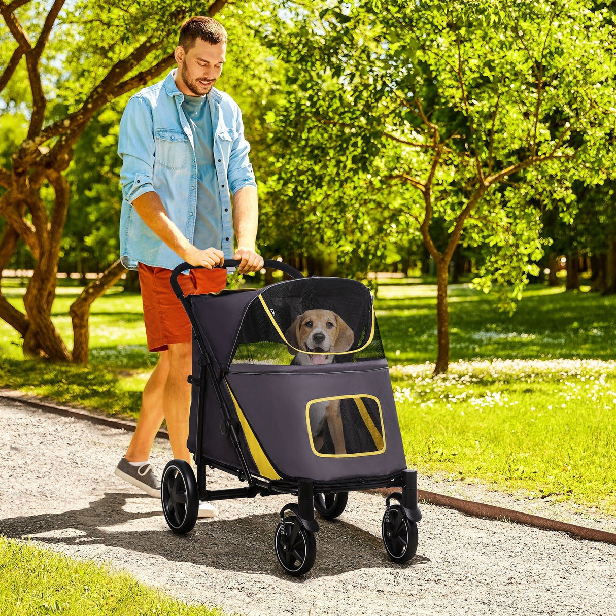 Foldable Pet Stroller for Medium/Large Dogs | Easy Storage - Grey, PawHut, Dark Grey