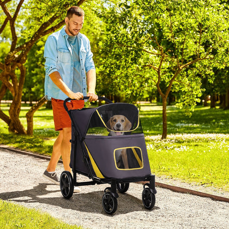 Foldable Pet Stroller for Medium/Large Dogs | Easy Storage - Grey, PawHut, Dark Grey