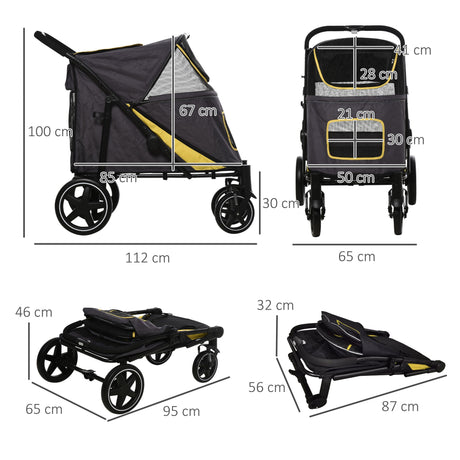 Foldable Pet Stroller for Medium/Large Dogs | Easy Storage - Grey, PawHut, Dark Grey