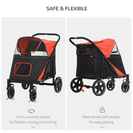 Foldable Pet Stroller for Medium/Large Dogs | Easy Storage - Red, PawHut, Red