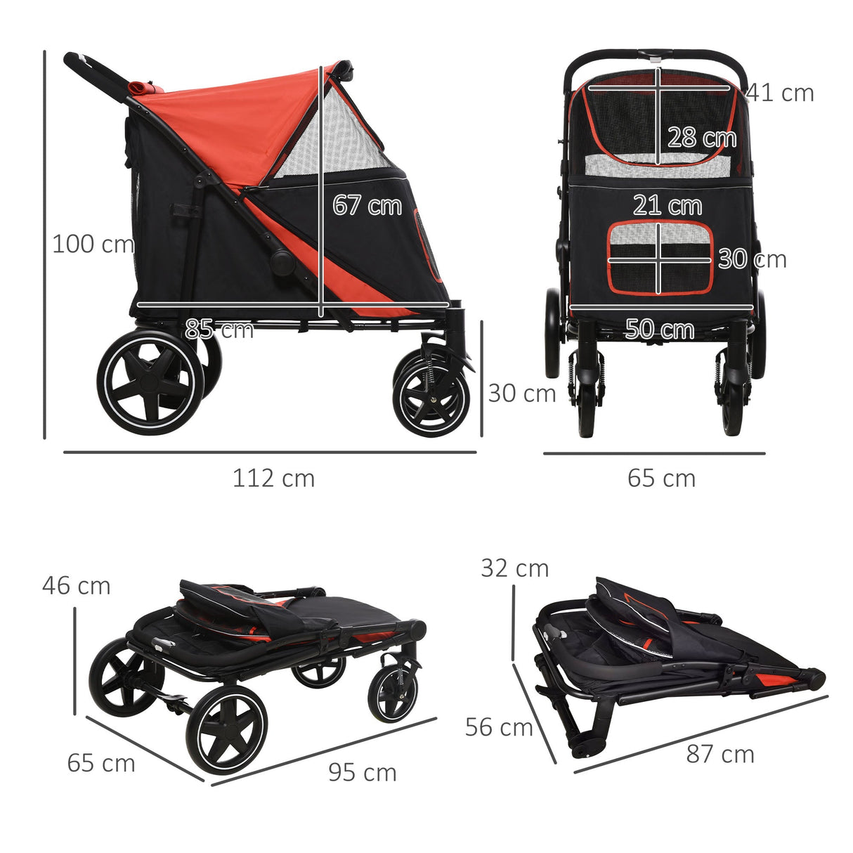 Foldable Pet Stroller for Medium/Large Dogs | Easy Storage - Red, PawHut, Red