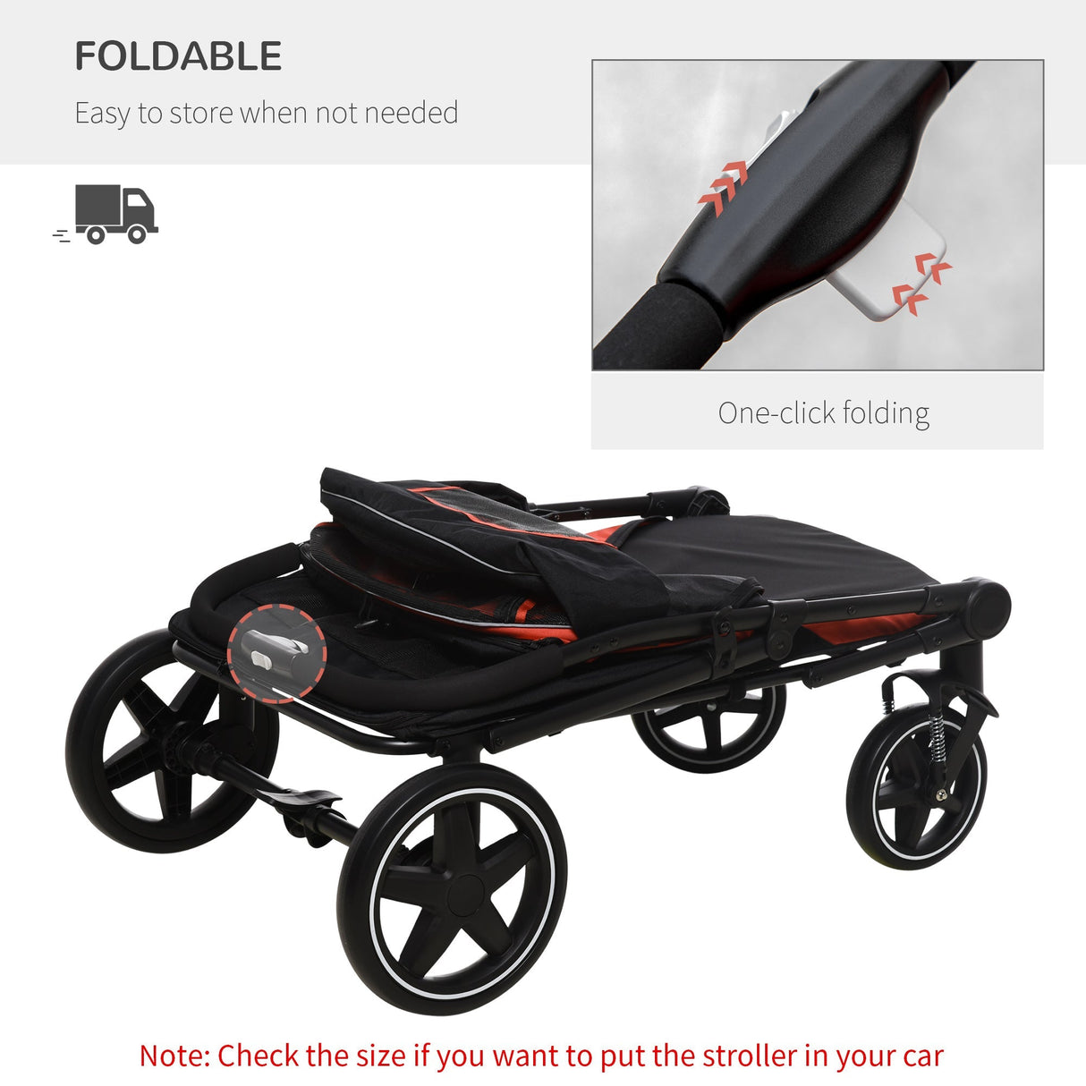 Foldable Pet Stroller for Medium/Large Dogs | Easy Storage - Red, PawHut, Red