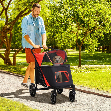 Foldable Pet Stroller for Medium/Large Dogs | Easy Storage - Red, PawHut, Red