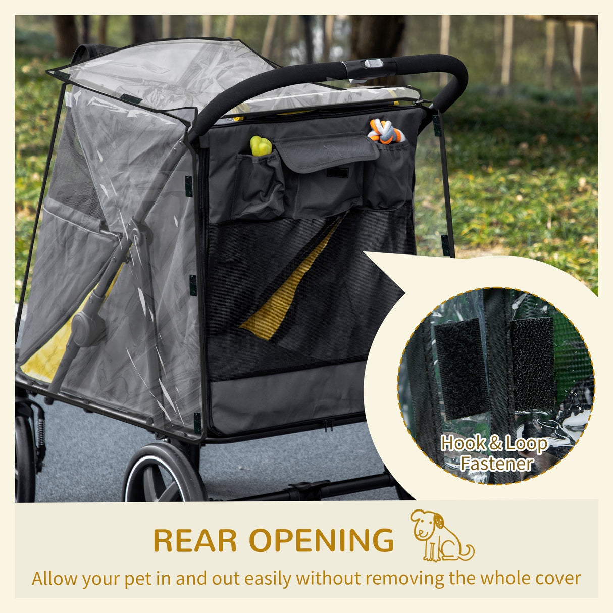 Foldable Pet Stroller with Rain Cover for Dogs - Easy Storage, PawHut, Grey