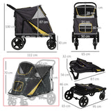 Foldable Pet Stroller with Rain Cover for Dogs - Easy Storage, PawHut, Grey