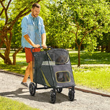 Foldable Pet Stroller with Rain Cover for Dogs - Easy Storage, PawHut, Grey